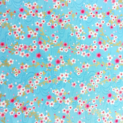 tela japonesa de algodón azul claro, estampados de sakura, flores de cerezo