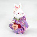 Ornement lapin blanc en céramique, HANAUSAGI AI, kimono violet