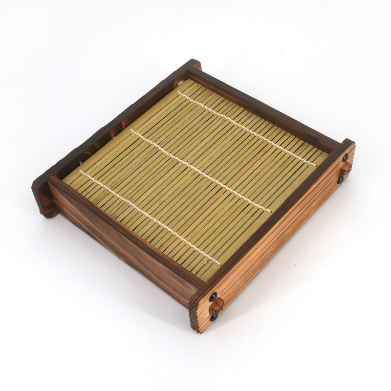 Wooden plate for Japanese noodles, ZARU, bamboo mat
