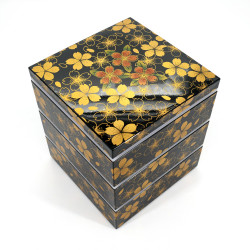 Large jyubako lunch box, HANA NO MAI, black and gold