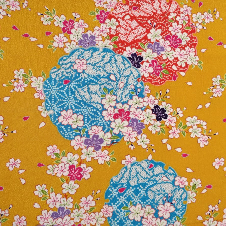 Japanischer gello Polyester-Chirimen-Stoff mit Kirschblütenmuster, SAKURA, hergestellt in Japan Breite 112 cm x 1m