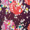 Tissu violet japonais en polyester chirimen motif fleur de cerisier, SAKURA, fabriqué au Japon largeur 112 cm x 1m