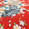 Tissu rouge japonais en polyester chirimen motif fleur de cerisier, SAKURA, fabriqué au Japon largeur 112 cm x 1m