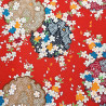 Japanese red polyester chirimen fabric with cherry blossom motif, SAKURA, made in Japan width 112 cm x 1m