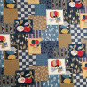Tejido de algodón azul japonés con motivo de patchwork, PATCHIWAKU, hecho en Japón ancho 112 cm x 1m