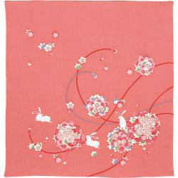 Furoshiki japonais en rayonne Chirimen, KOYOMI, Lapins et fleurs