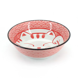 Japanese ceramic ramen bowl - AO MANEKINEKO - cat motif