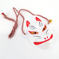Mini máscara de zorro japonesa tradicional, KITSUNE, ojos blanco y dorados