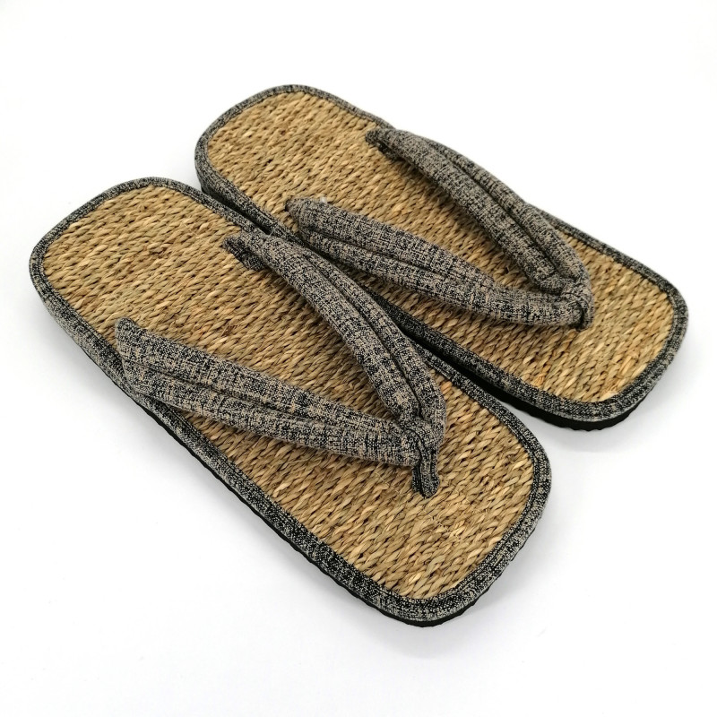 pair of Japanese sandals zori seagrass, DENIM, Grey