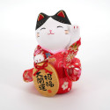 Pink ceramic manekineko cat, KIMONO SHOFUKU, left paw
