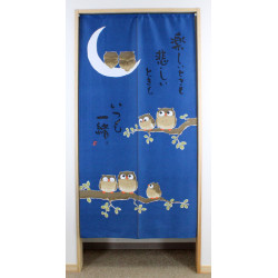 cortina larga azula en algodón, TANOSHII TOKI MO, búhos