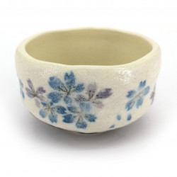 bol japonais pour cérémonie du thé en céramique, SAKURA, bleu