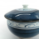 japanese tea bowl with lid - chawanmushi - HIDAMARI blue flowers