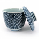 Japanische Teetasse mit Deckel, Chawanmushi, AOJIRO, blaue