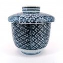 Bol à thé japonais Chawanmushi avec couvercle AOJIRO bleue
