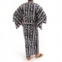 yukata kimono japonés algodón azul, AKI, kanji otoño luna