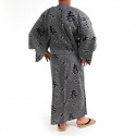Japanese traditional blue grey cotton yukata kimono four seasons kanji for men