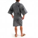 Japanese traditional blue cotton happi coat kimono four seasons kanji for men