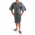 happi kimono traditionnel japonais bleu en coton kanji quatre saisons pour homme