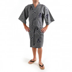 japanischer herren blauer happi kimono, SHIKI, Kanji vier Jahreszeiten