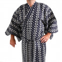 kimono yukata traditionnel japonais bleu en coton motifs chaîne pour homme