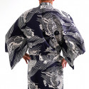 yukata kimono japonés algodón azul, KOI, carpa