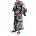 japanischer herren blauer Yukata-Kimono, KOI, Karpfen