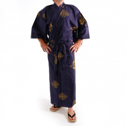 Japanese traditional blue cotton yukata kimono gold diamond for men