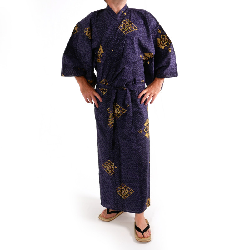 japanischer herren blauer Yukata – Kimono, DIAMOND, goldene Diamanten