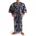 yukata kimono giapponese blu in cotone, RYÛTAKE, bambù e drago