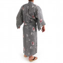 Kimono de algodón yukata japonés azul gris, KANJI