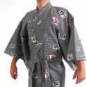 Japanese traditional blue gray cotton yukata kimono for men
