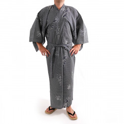 japanischer herren blau-grauer yukata – Kimono, KANJI, Kanji Freude und Glück verheißen