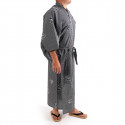 Kimono de algodón yukata japonés azul gris, KANJI, kanji alegría y auspicioso