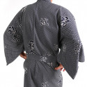 Japanese traditional blue grey cotton yukata kimono joyous and good omen kanji for men