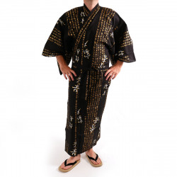Japanese traditional black cotton yukata kimono general hideyoshi kanji for men