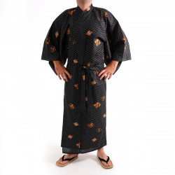 Japanese traditional black cotton yukata kimono diamond pattern for men