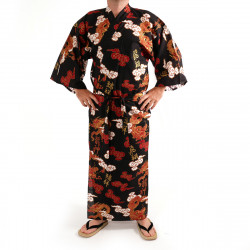 Kimono de algodón rojo japonés yukata, KUMORYÛ, dragones, nubes y kanji