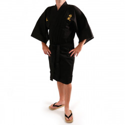 Kimono japonés happi en algodón negro, KAMIKAZE, kanji golden kamikaze