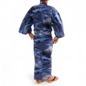 Japanese traditional blue cotton yukata kimono mont fuji for men