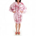 hanten kimono japonés algodón rosa, TORIUME, flor de ave y ciruelo