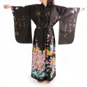 Kimono nero tradizionale giapponese per le donne, UTAÔJO, poesie e principesse brillanti