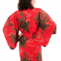 kimono giapponese yukata in cotone rosso, PEONY, peonie galleggianti
