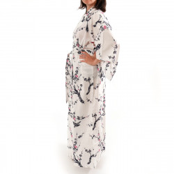 kimono giapponese yukata in cotone bianco, UME, fiori di pruno