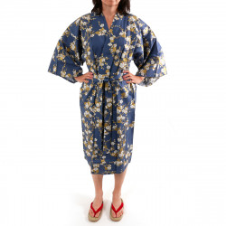Happi Kimono blau japanische Baumwolle, SHIRAUME, weiße Pflaumenblüten