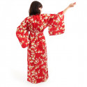Japanese traditional red cotton yukata kimono white plum for ladies