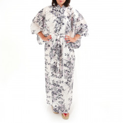 yukata japonés kimono algodón blanco, RIRI, Flores de lis