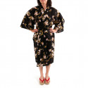 Japanese traditional black cotton happi coat kimono cherry blossoms and butterfly for ladies