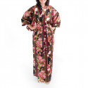 japanischer Yukata Kimono aus schwarzer Baumwolle, KIKU, Mütter