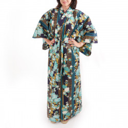japanische Yukata Kimono blaue Baumwolle, KIKU, Mütter